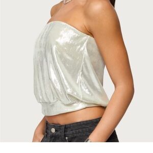 Edikted Leira silky sparkly strapless top in gold